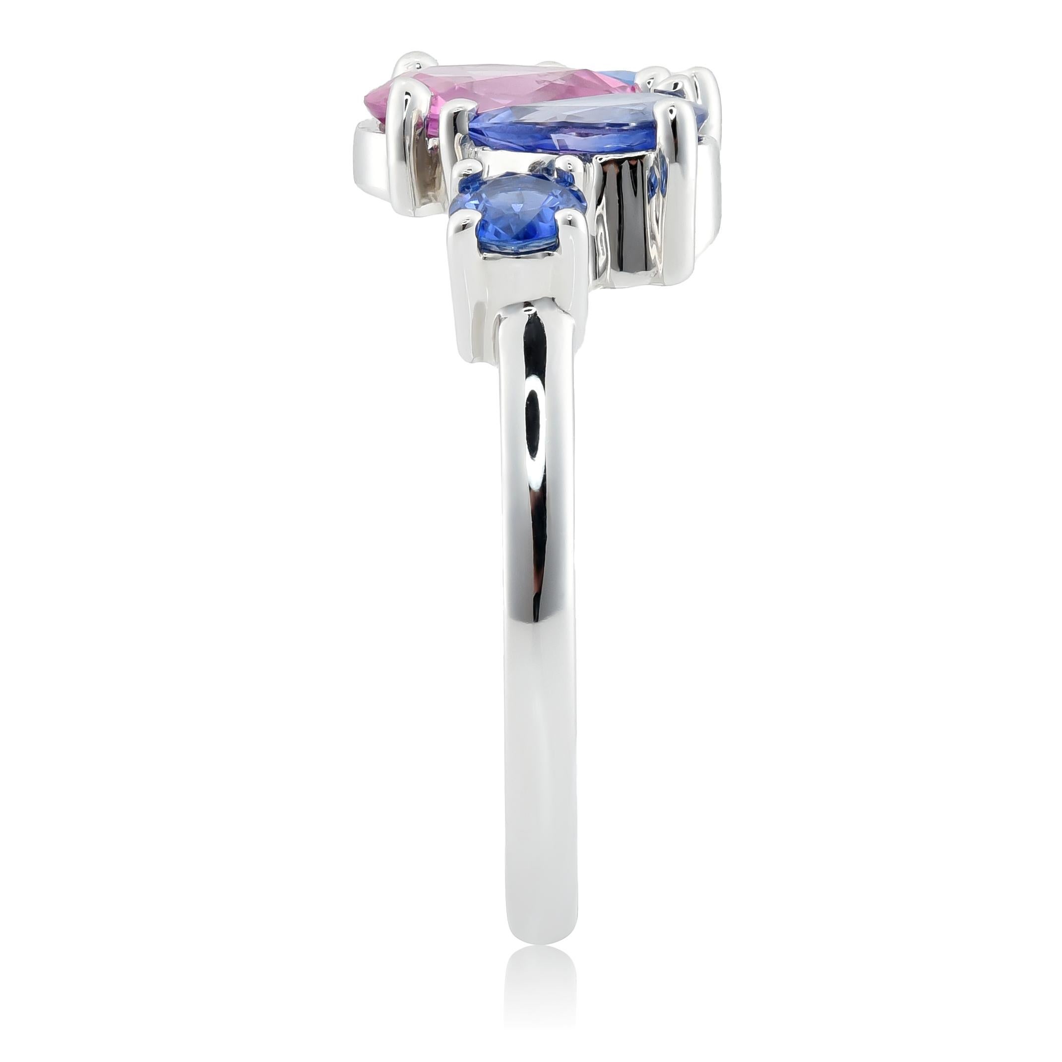 Natürliche rosa und blaue Saphire und Diamant 1,85 Karat TW in 14KWG Ring gefasst im Zustand „Neu“ im Angebot in Los Angeles, CA