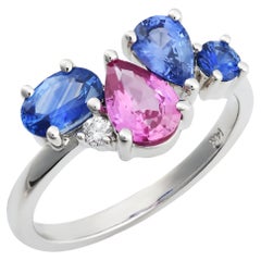 Zafiros Rosas y Azules Naturales y Diamante de 1,85 quilates TW engastados en Anillo de 14KWG