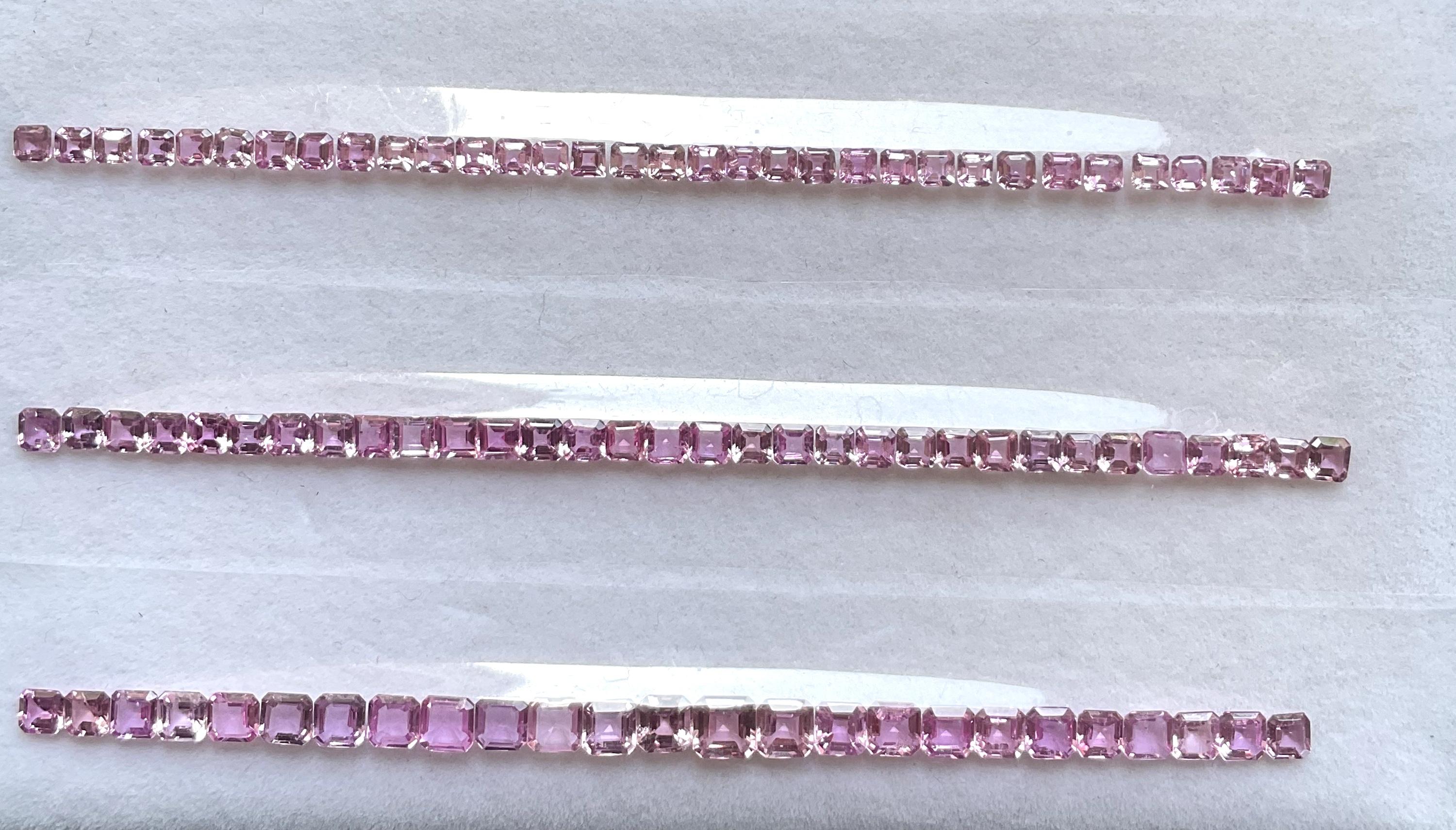 Modern Natural Pink Sapphire Bracelets 3 sets asscher cut stone For Fine Jewelry gems For Sale
