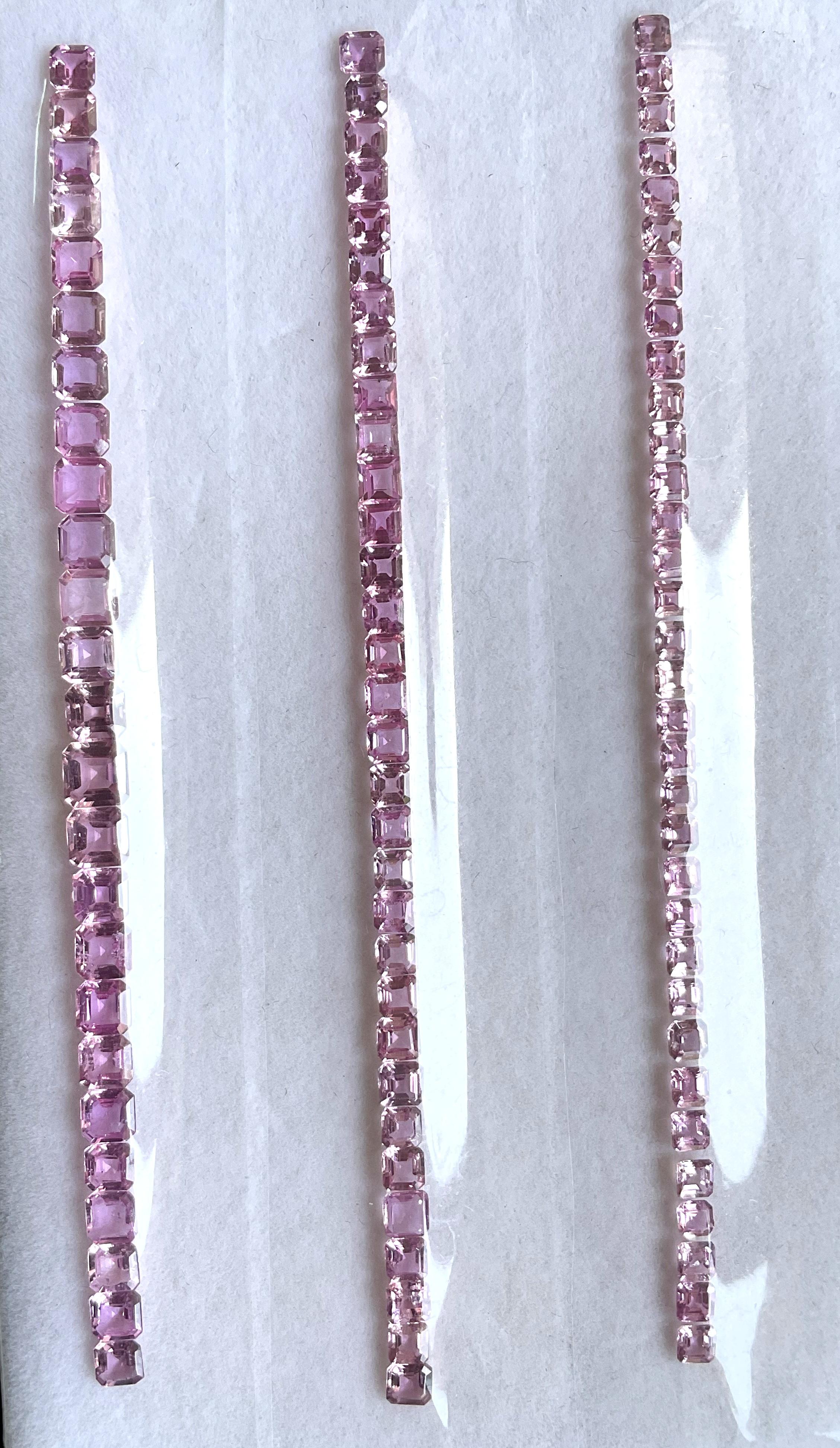 Armbänder mit natürlichem rosa Saphir in 3 Sets aus Stein im Asscher-Schliff für feine Schmucksteine im Zustand „Neu“ im Angebot in Jaipur, RJ