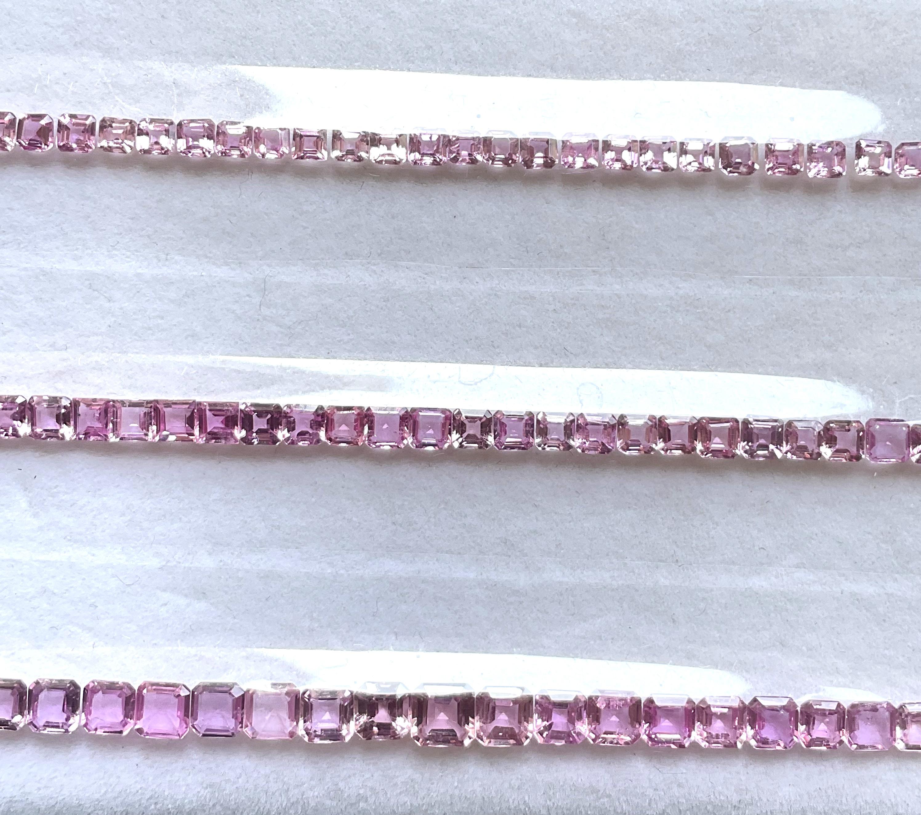 Natural Pink Sapphire Bracelets 3 sets asscher cut stone For Fine Jewelry gems In New Condition For Sale In Jaipur, RJ
