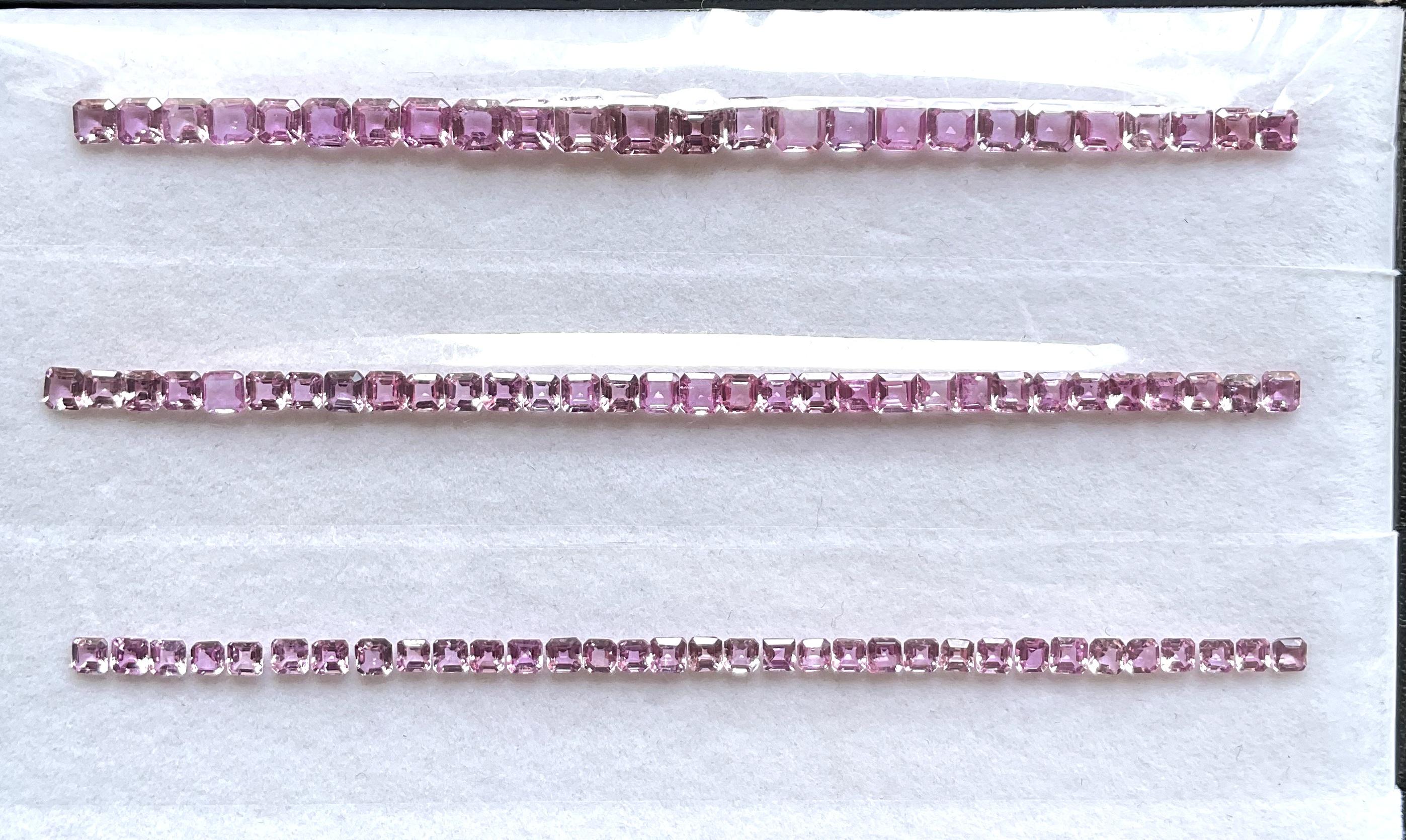 Armbänder mit natürlichem rosa Saphir in 3 Sets aus Stein im Asscher-Schliff für feine Schmucksteine im Angebot 1