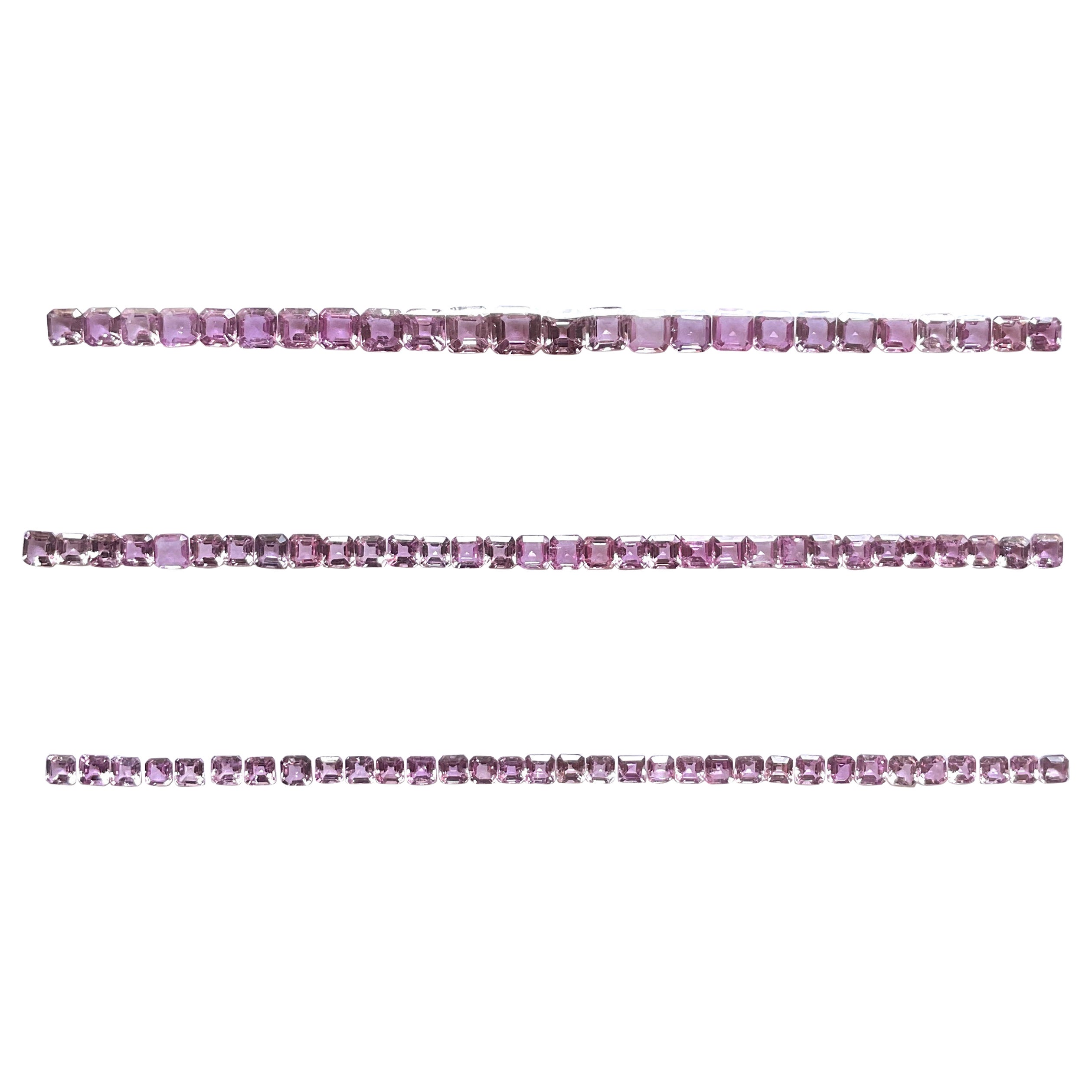 Armbänder mit natürlichem rosa Saphir in 3 Sets aus Stein im Asscher-Schliff für feine Schmucksteine