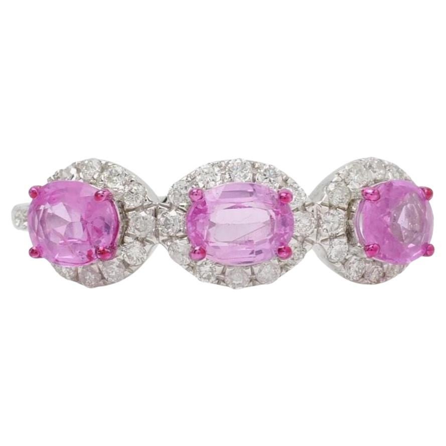 Natural Pink Sapphire Diamond Band Gemstone Ring in 14K Solid Gold (Certified)