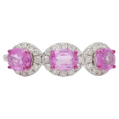Nature Sapphire Pink Diamond Band Gemstone Ring in 14K Solid Gold (Certified)