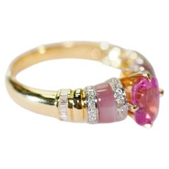 18K Yellow Gold Pink Sapphire & Diamond Enamel Ring