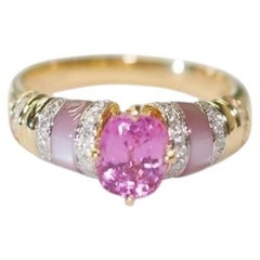 18K Yellow Gold Pink Sapphire & Diamond Enamel Ring