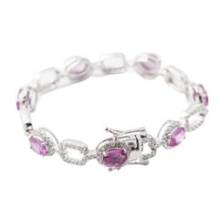 Natural Pink Sapphire & Diamond Bracelet in 18k Gold