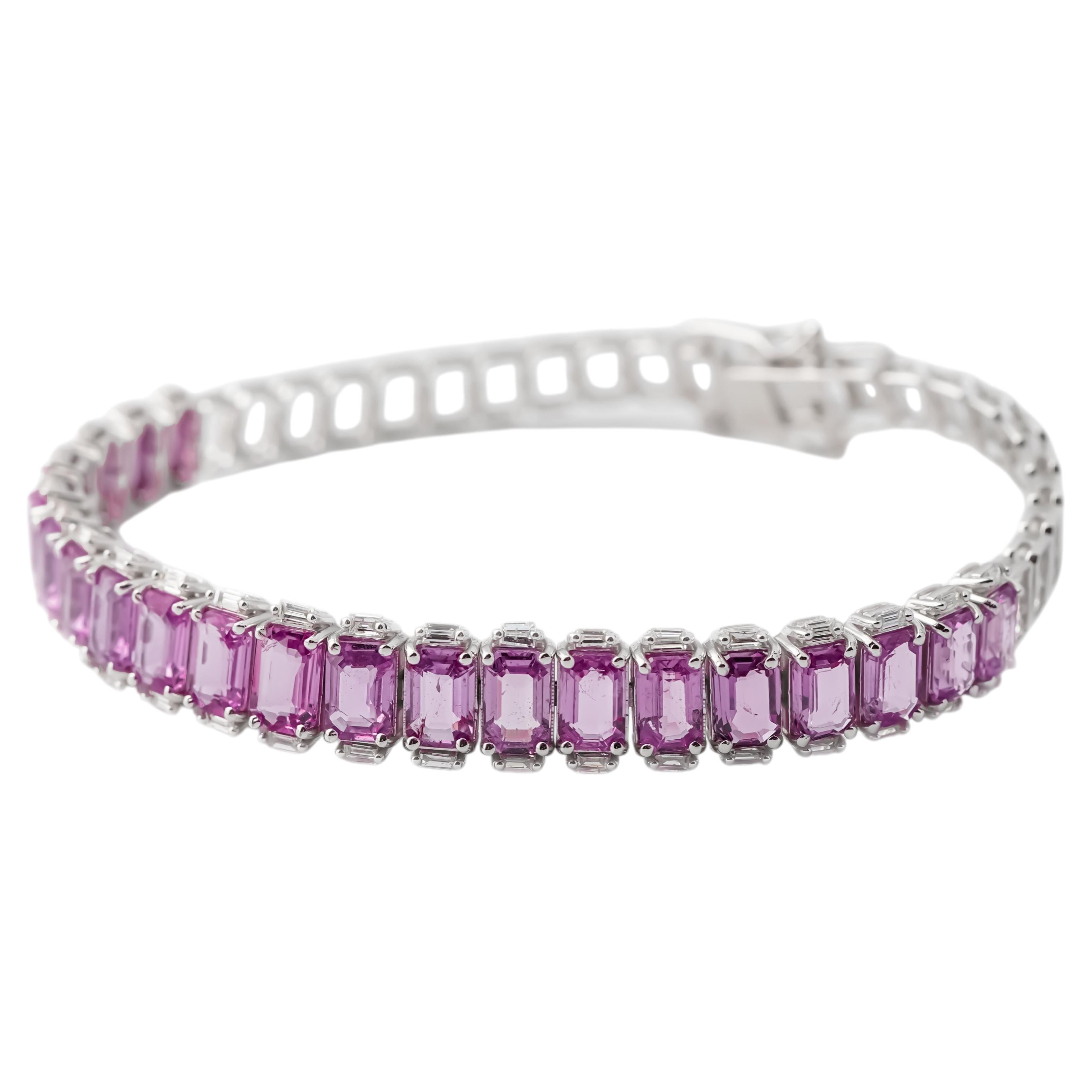 Natural Pink Sapphire & Diamond Bracelet in 18k Gold
