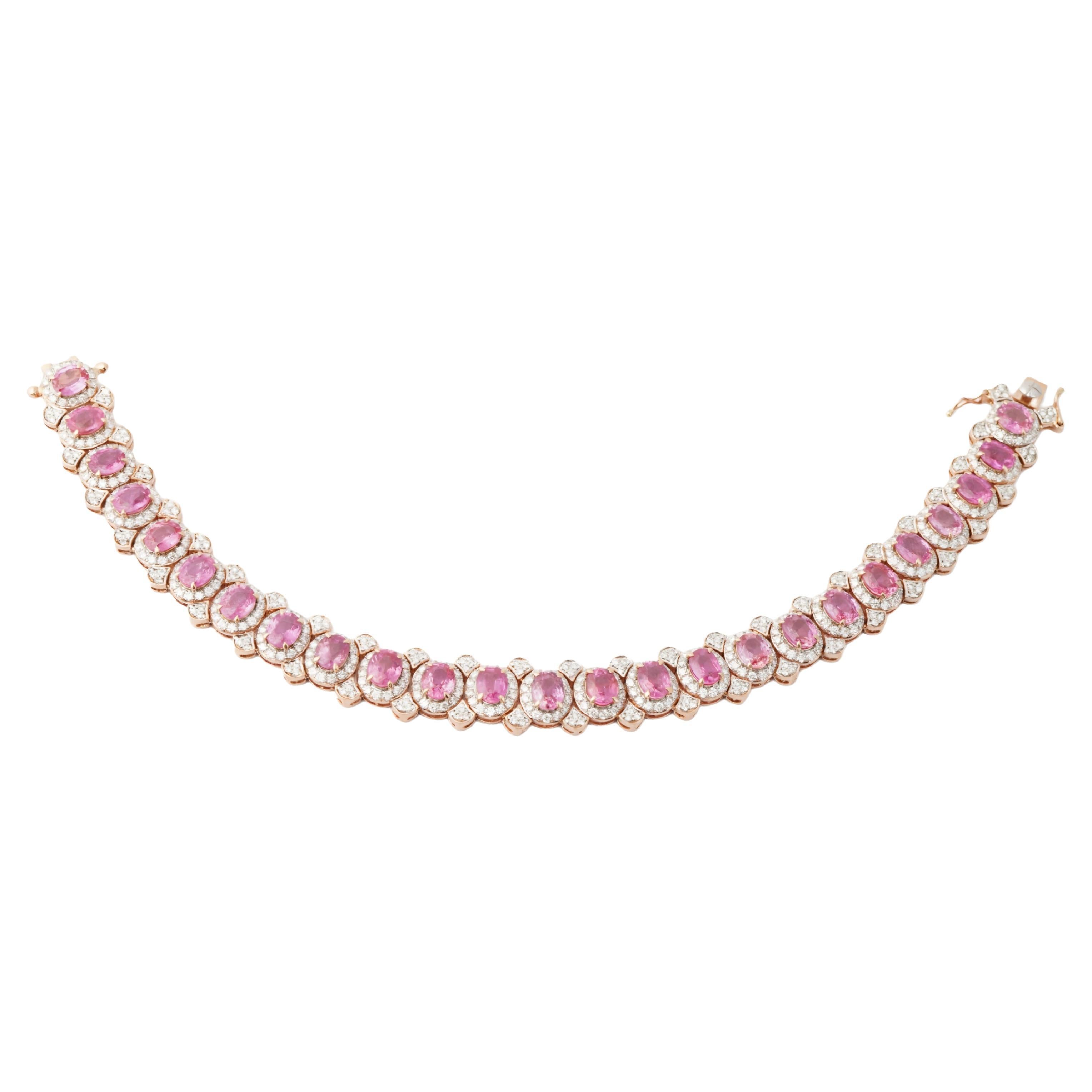 Natural pink sapphire diamond bracelet in 18k gold