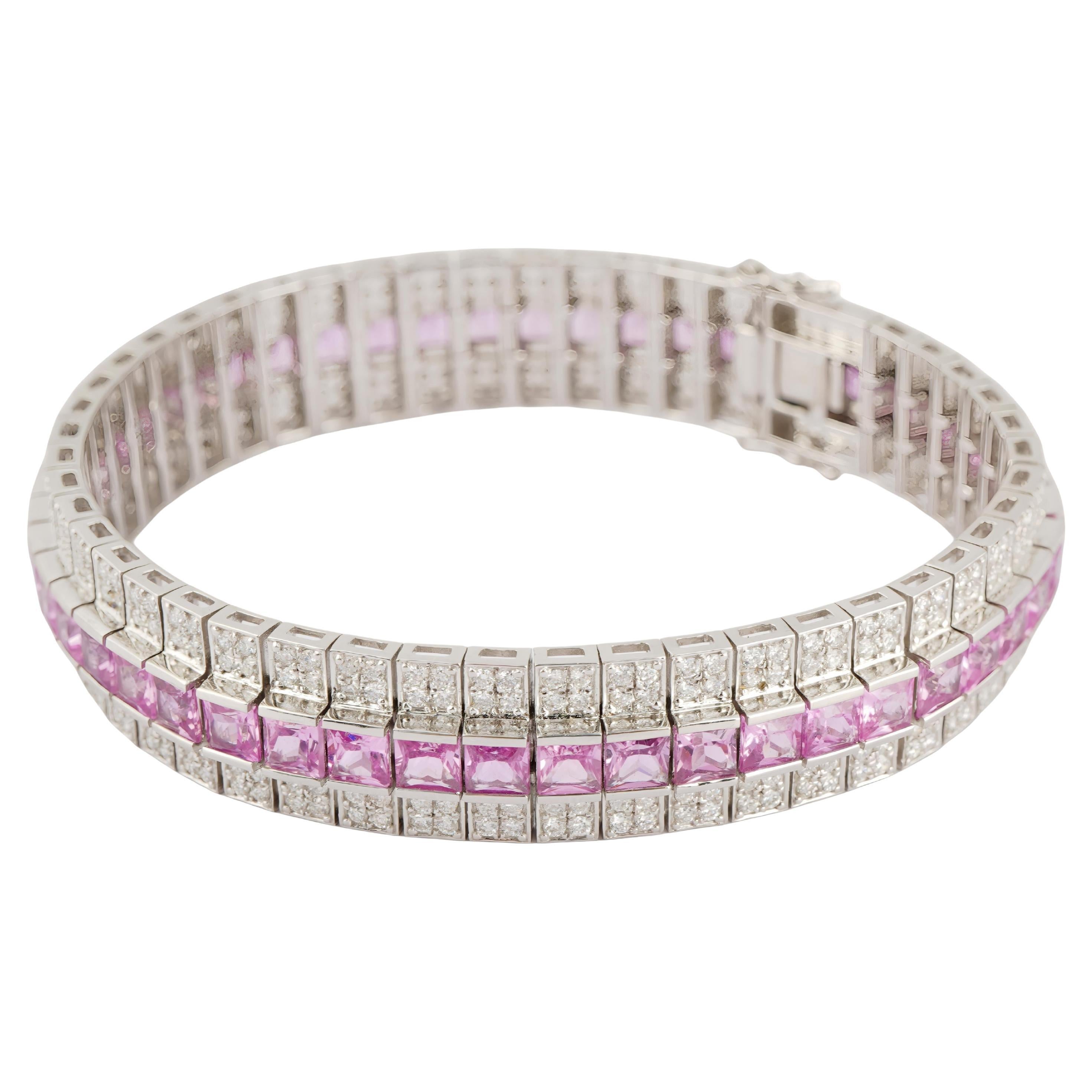 Natural pink sapphire diamond bracelet in 18k gold
