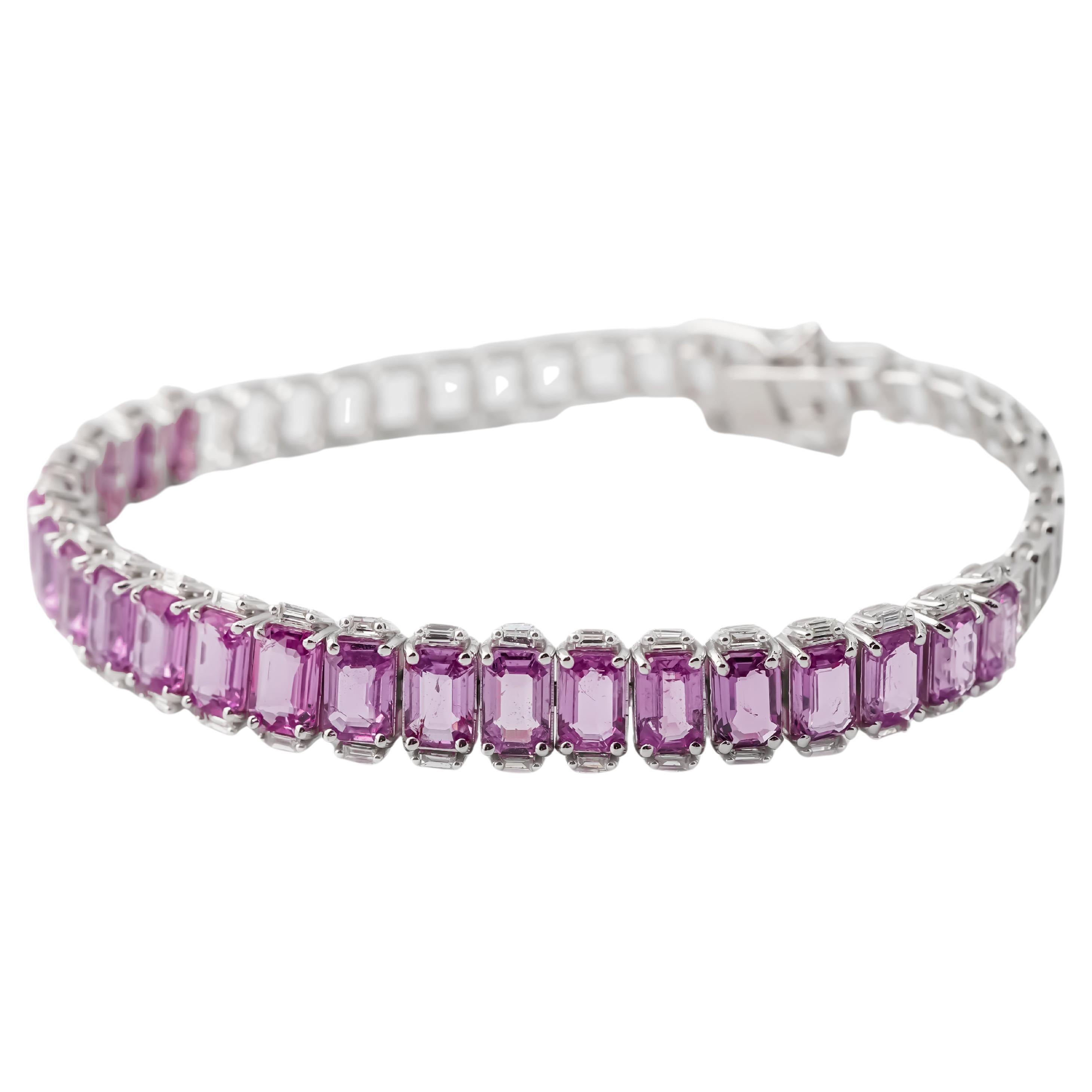 Magnifique bracelet en or jaune 18 carats, serti de saphirs roses et de diamants, 12,82 carats en vente