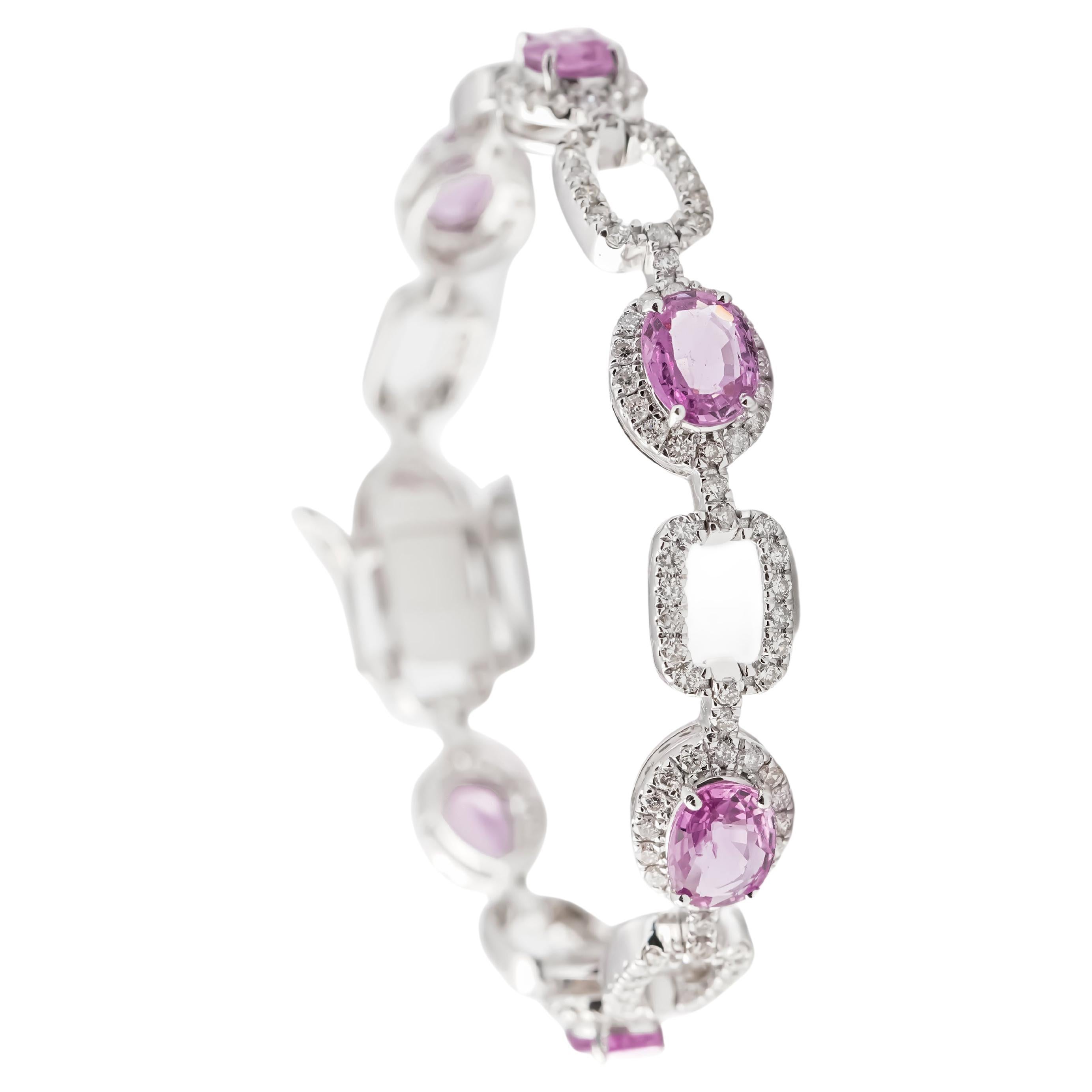 Bracelet en or jaune 18 carats, saphir rose et diamants, diamants de 2,35 carats