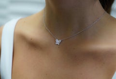 Natural Pink Sapphire & Diamond Butterfly Charm 14k White Gold Pendant Necklace