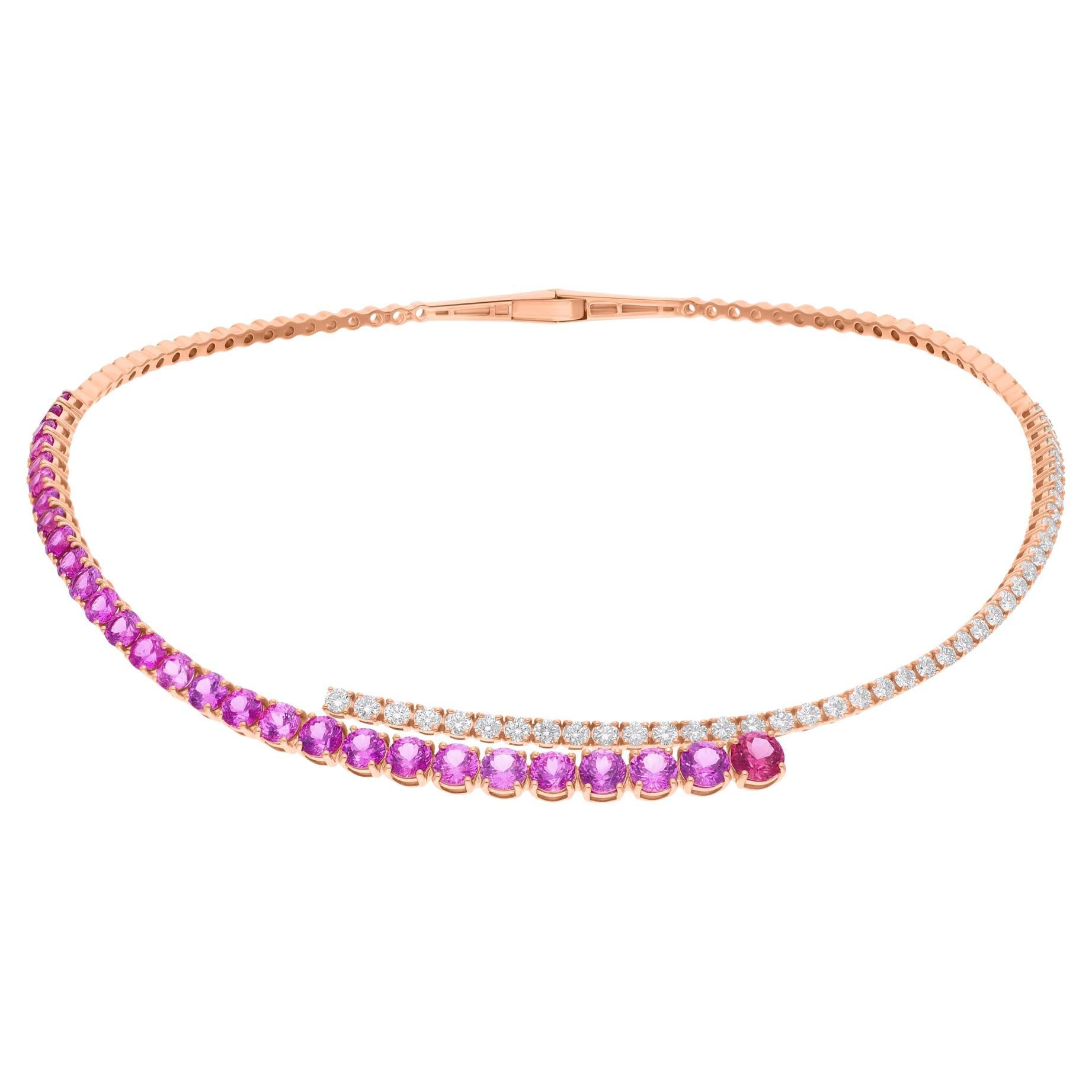 Natural Pink Sapphire Diamond Choker Necklace 18 Karat Rose Gold Fine Jewelry