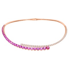 Halskette im Choker-Stil mit natürlichem rosa Saphir und Diamanten, 18 Karat Roségold, edler Schmuck