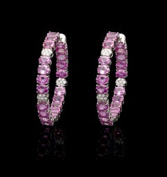 Natural Pink Sapphire & Diamond Earring in 18k Gold