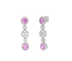 Natürliche 2,62 Karat rosa Saphir & 1,38 Karat Diamant-Ohrring in 18k Gold