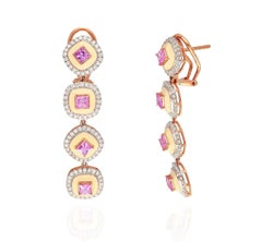 Natural Pink Sapphire & Diamond Earring in 18k Gold