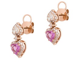 Natural Pink sapphire & Diamond Earring in 18k Gold