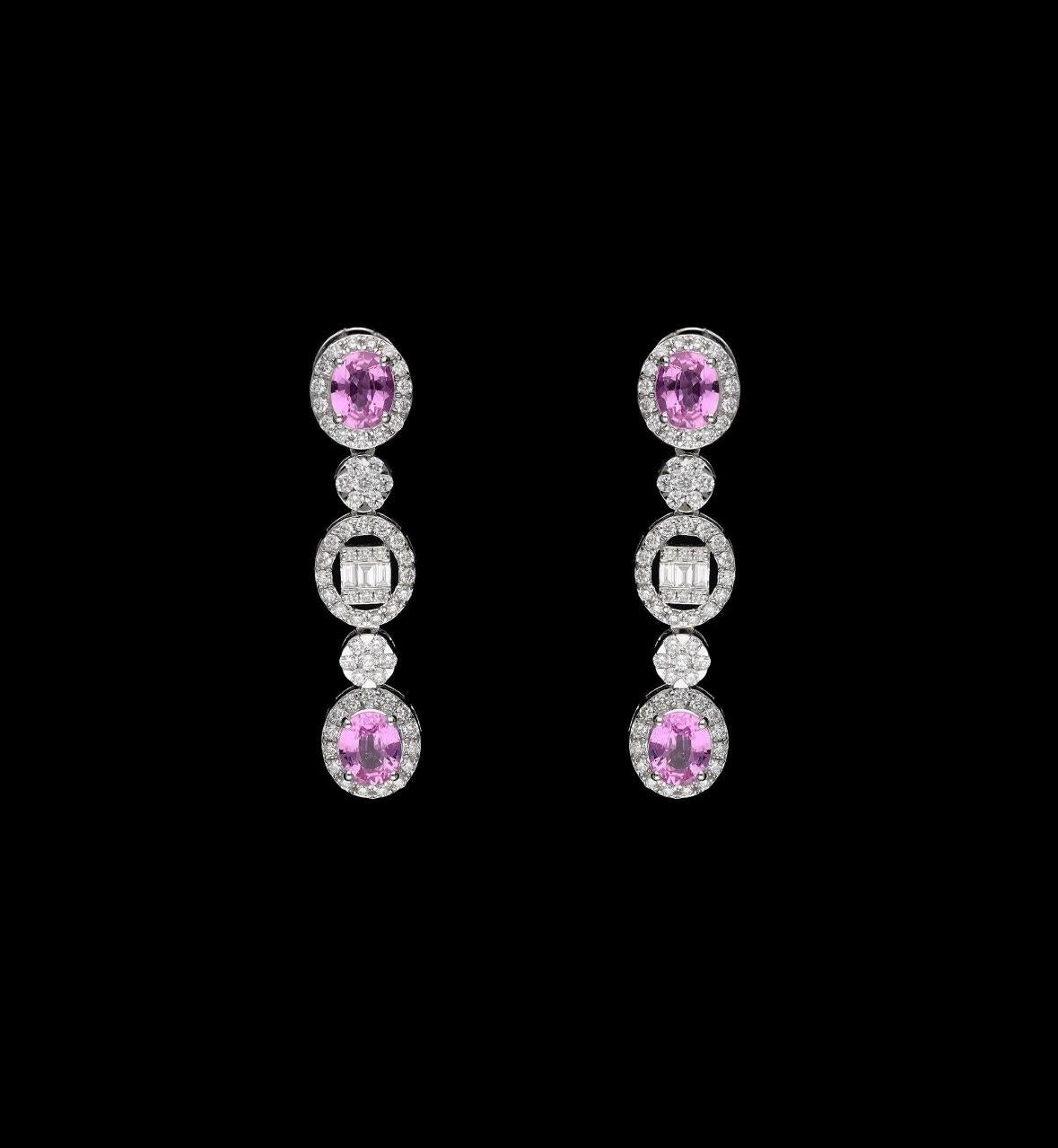Taglio misto Orecchino con zaffiro rosa naturale @ diamante in oro 18 carati in vendita