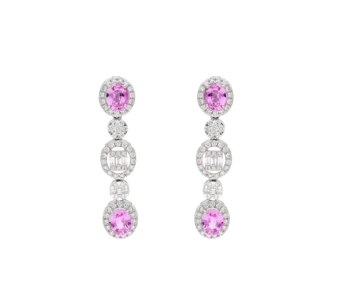 Orecchino con zaffiro rosa naturale @ diamante in oro 18 carati in vendita 1