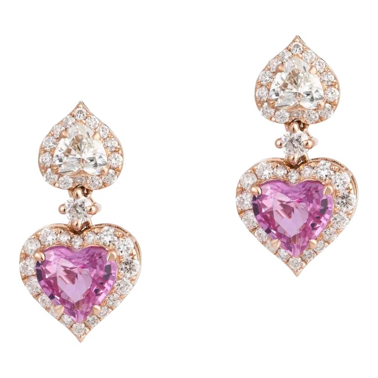 Natural Pink sapphire & Diamond Earring in 18k Gold For Sale