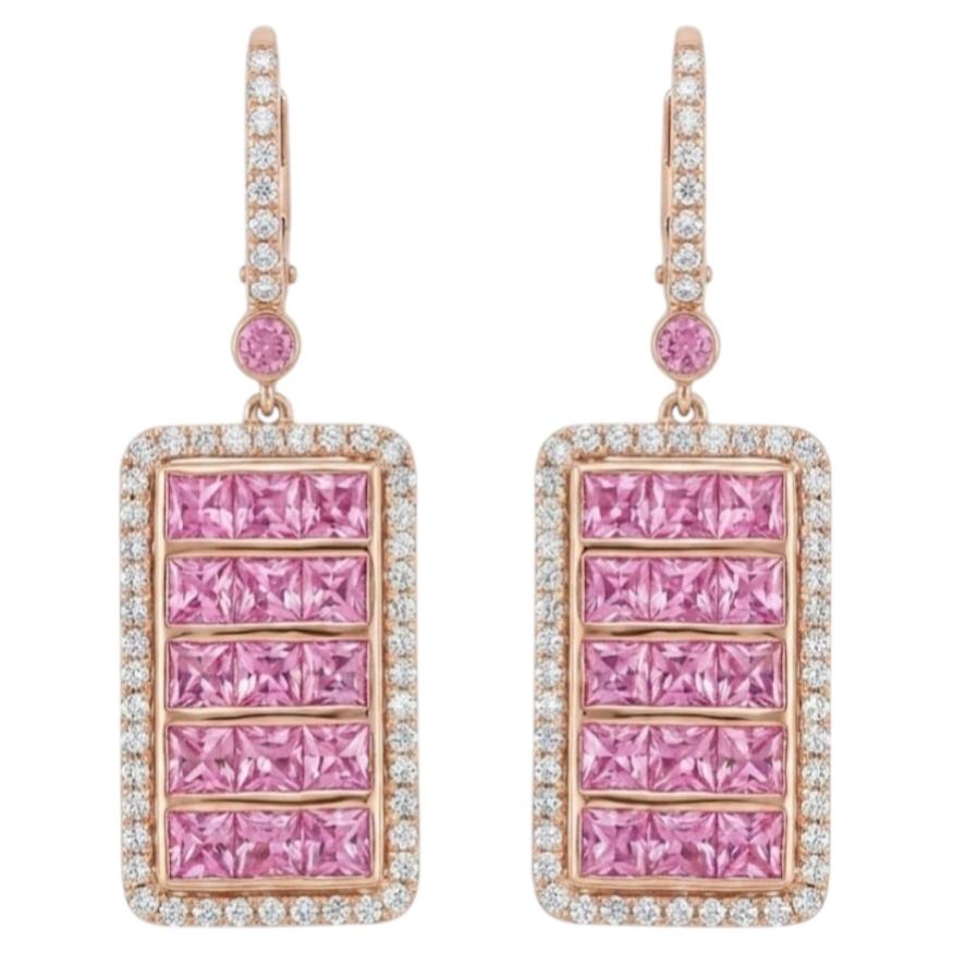 Natural Pink Sapphire & Diamond Earring in 18K Gold