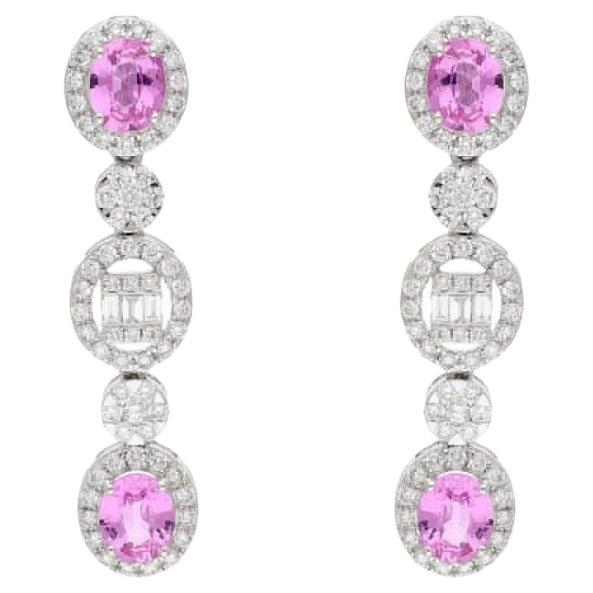 Natural pink sapphire @ diamond earring in 18k gold