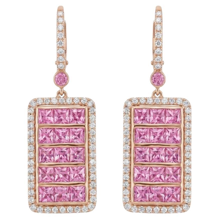 Natural Pink Sapphire & Diamond Earring in 18K Gold