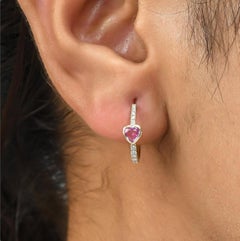 0.49 cts Natural pink sapphire & 0.18 cts diamond earrings in 14k gold