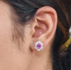 1.22 cts Natural pink sapphire and 1.88 cts diamond earrings in 14k gold
