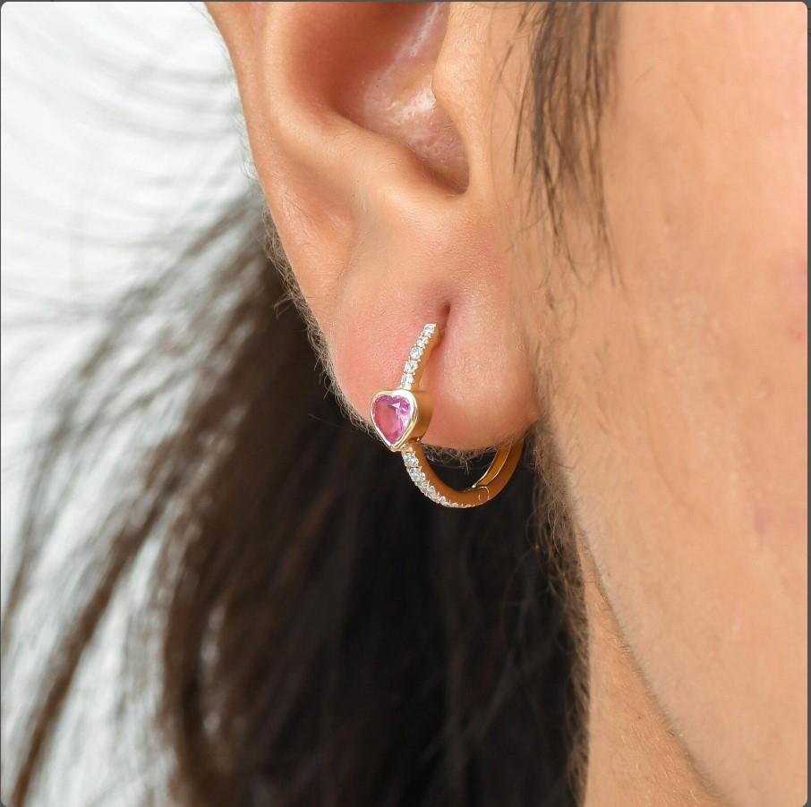Taille Asscher Boucles d'oreilles saphir rose naturel et diamant en or 14k en vente