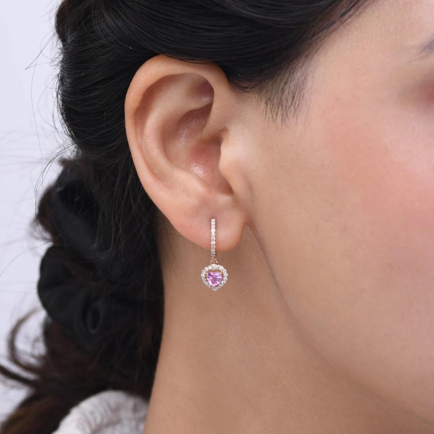 Taille Asscher Boucles d'oreilles saphir rose naturel et diamant en or 14k en vente