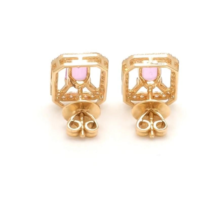 Boucles d'oreilles saphir rose naturel et diamant en or 14k Neuf - En vente à New York, NY