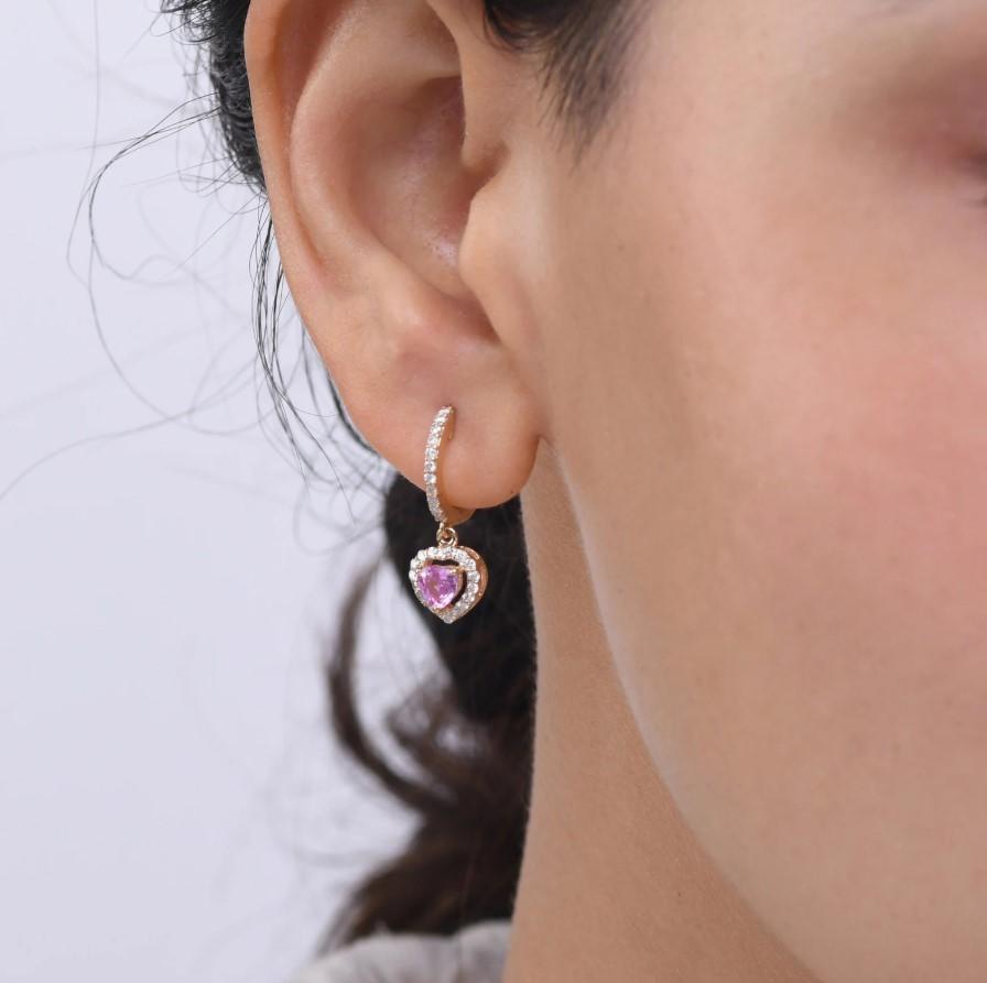 Boucles d'oreilles saphir rose naturel et diamant en or 14k Neuf - En vente à New York, NY