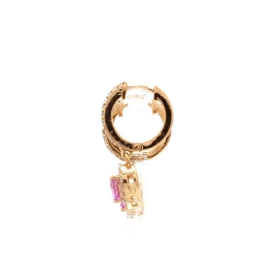 Natural pink sapphire diamond earrings in 14k gold In New Condition For Sale In jaipur, IN