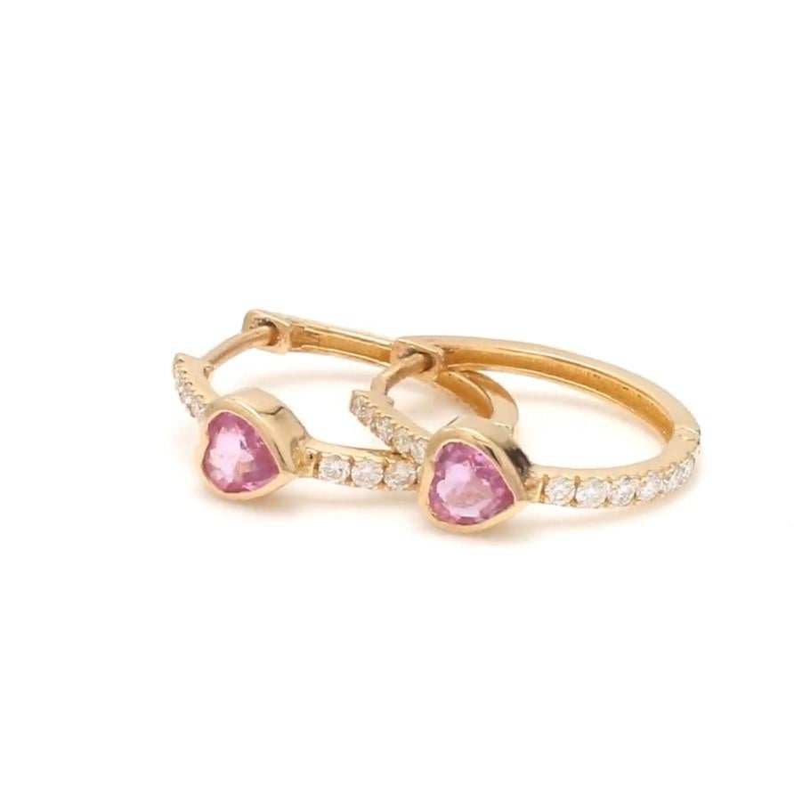 Boucles d'oreilles saphir rose naturel et diamant en or 14k Pour femmes en vente