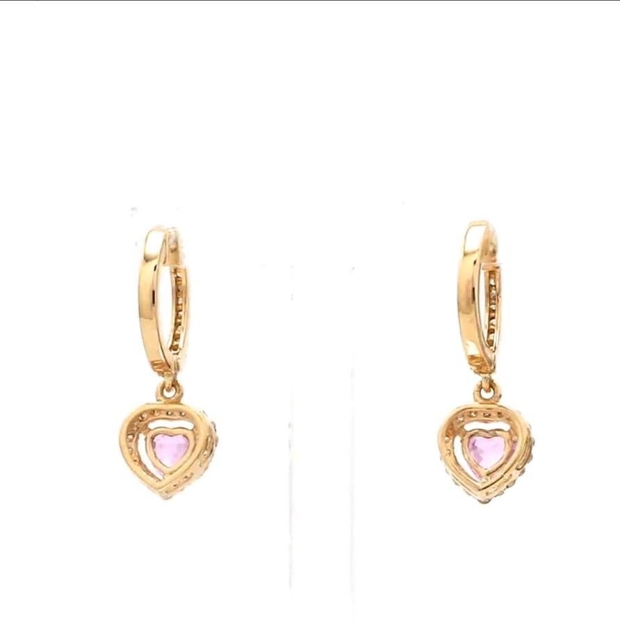 Boucles d'oreilles saphir rose naturel et diamant en or 14k Pour femmes en vente