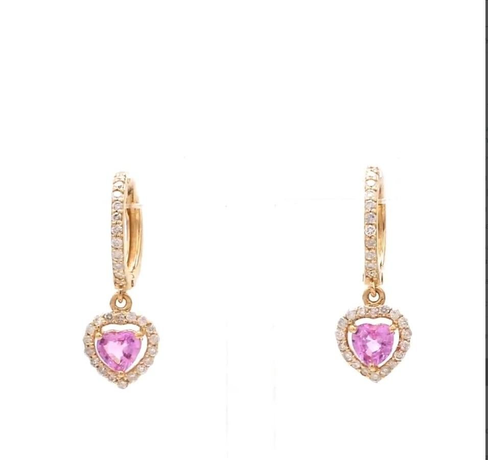 Women's Natural pink sapphire diamond earrings in 14k gold For Sale