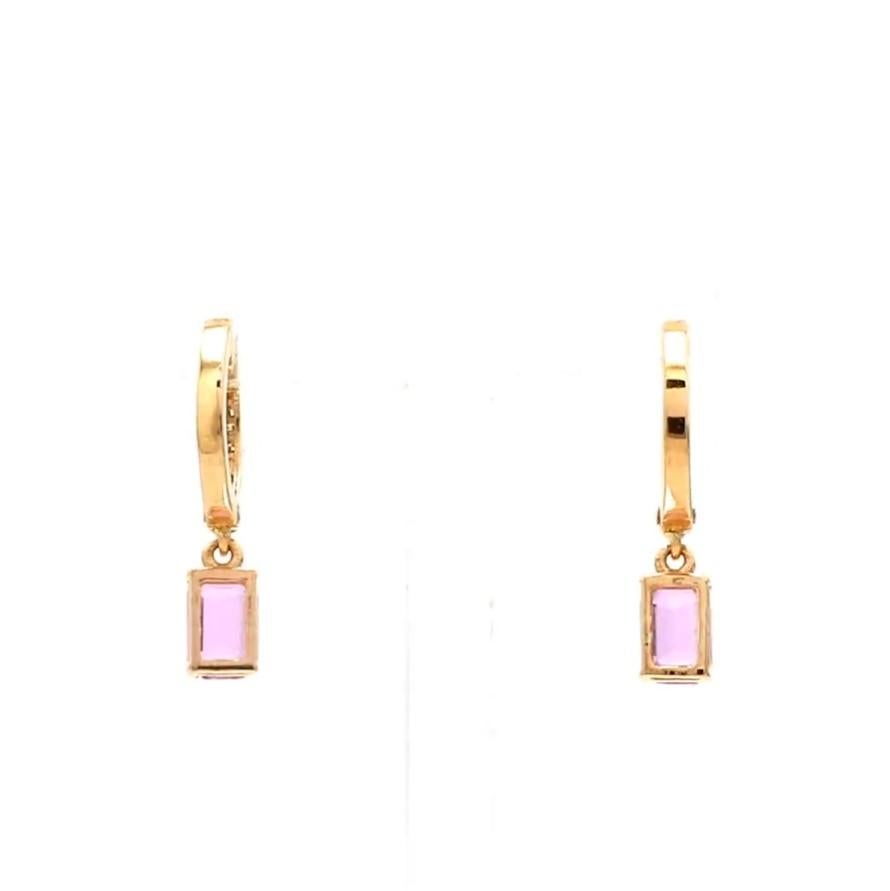 Boucles d'oreilles saphir rose naturel et diamant en or 14k en vente 1