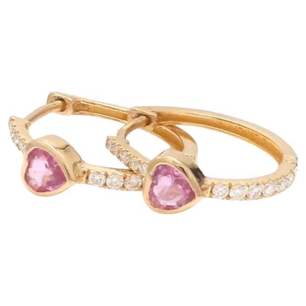 Boucles d'oreilles saphir rose naturel et diamant en or 14k en vente