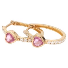 Natural pink sapphire diamond earrings in 14k gold