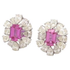 Natural pink sapphire diamond earrings in 14k gold