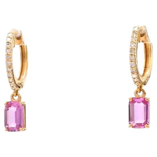 Boucles d'oreilles saphir rose naturel et diamant en or 14k