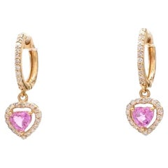 Boucles d'oreilles saphir rose naturel et diamant en or 14k