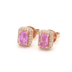 Boucles d'oreilles saphir rose naturel et diamant en or 14k