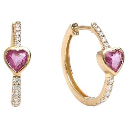 Natural pink sapphire diamond earrings in 14k gold