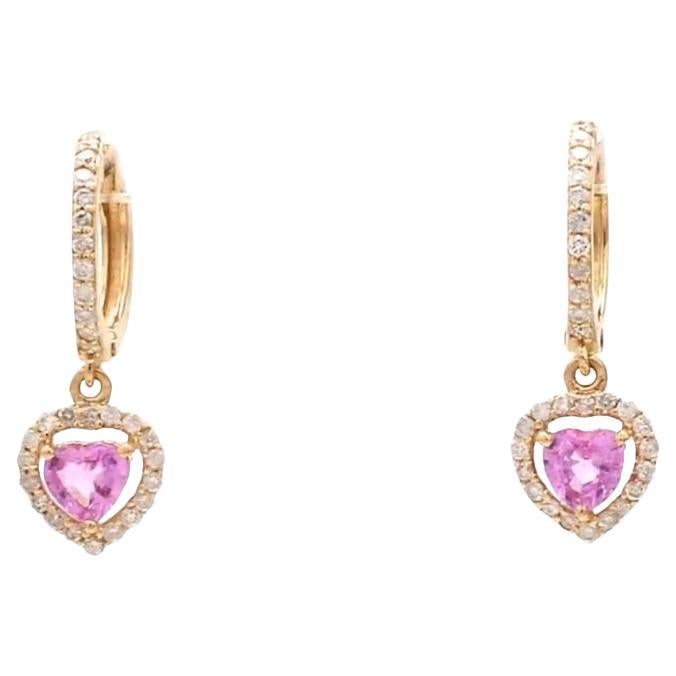 Natural pink sapphire diamond earrings in 14k gold
