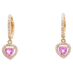 Natural pink sapphire diamond earrings in 14k gold